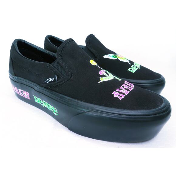 New VANS Classic Slip-On Platform Morph Glow In The Dark Gothic Punk Black W 9 - Picture 1 of 9
